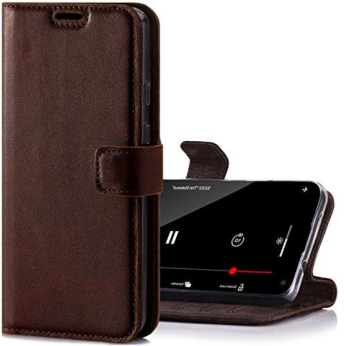SURAZO Mobile Phone Case for iPhone XR,Premium Genuine Leather Case Protective Cover with [Stand Function, RFID Protection],Flip Wallet Case Handmade for Apple iPhone XR (Western Dark Brown)