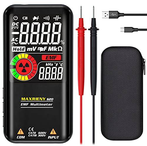 MAXRIENY Digital Multimeter Wiederaufladbar Voltmeter Messgerät Großes Display mit EMF Detektor 9999 Zählungen Smart Elektrisch Tester Messung Kapazität Widerstand Frequenz Diode Spannung Prüfgerät
