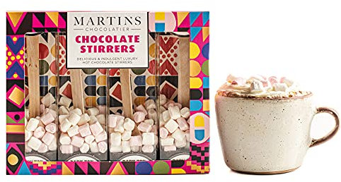 Martin’s Chocolatier Hot Chocolate Stirrers (1 Box) 70% Dark Chocolate | Hot Chocolate Spoons with Marshmallows | Flavoured Chocolate Drink | Belgian Chocolate Gift Set