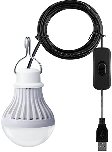 YAKAiYAL 5W LED Birne USB Campinglampe Kaltweiß 6000K 5V Tragbare Zeltlampe mit Schalter USB 2.5M Kabel Leuchtmittel für Camping Notfallleuchte Wandern Notlicht Angeln Beleuchtung Nicht Dimmbar
