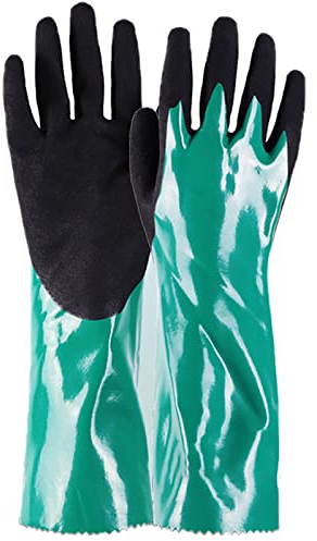 Nitril Handschuhe mit Langem Unterarm Schaft Arbeitshandschuhe Wasserdicht Beständig Gegen Starke Säuren Gartenhandschuhe für Garten und Bodenarbeiten,M