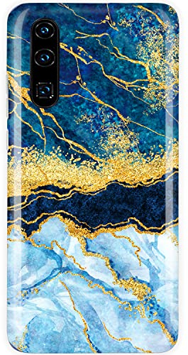 JAHOLAN Huawei P30 Hülle Handyhülle TPU Silikon Weiche Schlank Schutzhülle Handytasche Flexibel Case Handy Hülle für Huawei P30 - Marmor Gold Glitter Sparkle Dark Blue
