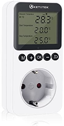 KETOTEK Giorno Notte Presa Termostato, Digitale Spina Termoregolatore 220V con Sonda, Regolatore di Temperatura con Timer Temporizzatore per Rettili Tappetino Riscaldante Terrario