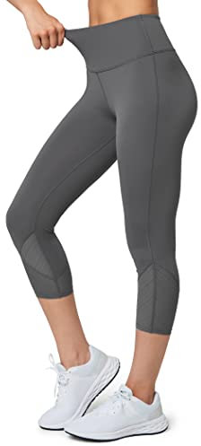 Yvette Capri-Leggings, hohe Taille, Netzgewebe, Spleißen, Workout, Leggings, Bauchkontrolle, Workout, Leggings für Frauen, grau, Groß