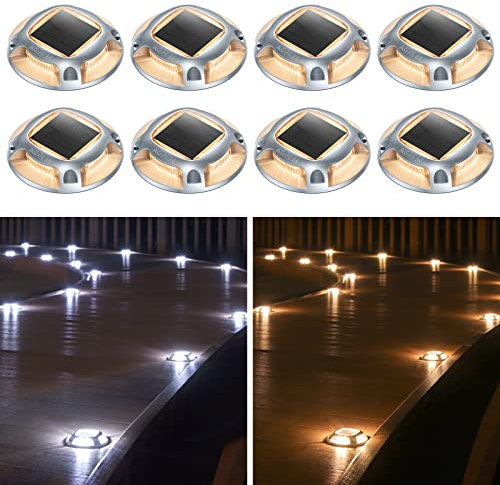 AGPTEK Solarlampen, Solar Deck Leuchten, 2 Farbmodi, Solarlampen für außen, IP68 wasserdicht, Solar Deck Lights Outdoor, Dock Lichter für Gartenweg Fußwegen, 8 Stücke, Warm und Weiß