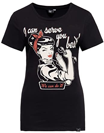 Queen Kerosin Damen Vintage Shirt T-Shirt Slim Fit Frontprint Kurzarm Retro Vintage Mechanic Rockabella I Can Serve You