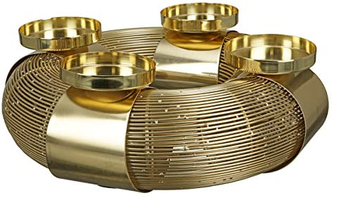 GILDE Adventskranz - 4 flammiger Kerzen Leuchter - Adventsdeko aus Edelstahl - für 4 Kerzen - Farbe: Gold - Ø 37 cm, 21229