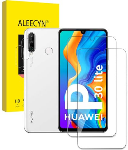 2 Stück Schutzfolie Für Huawei P30 Lite mit 2 Stück Kamera Panzerfolie, 9H Härte Panzerglas, Gehärtetes Glas Folie, Blasenfreie Anti-Kratzen Displayschutzfolie, Hohe Klar Displayschutz