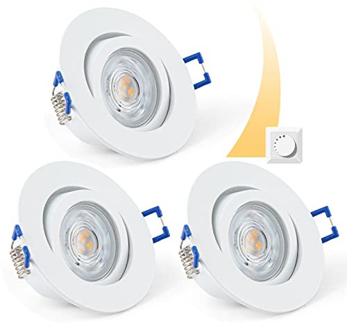 URing LED Einbaustrahler Flach Schwenkbar Dimmbar, LED Spot inkl wechselbarem 230V 5W 650LM warmweiß 3000K Modul, bohrloch 68mm - 76mm, Einbauspots Deckenspots für Wohnzimmer, Badezimmer, Büro
