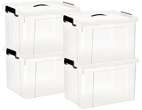 HOHAOO Plastic Storage Box with Lid,4 Pack 40L Storage Boxes Clear Stackable Storage Bin with Latching Buckles and Lids for Home and Office