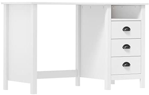 INLIFE Schreibtisch mit 3 Schubladen 120×50×74 cm Massivholz Kiefer,Weiß,18.89KG