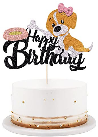 Dog Happy Birthday Cake Topper Puppy Pet Themed Bday Party Cake Decor，Pet Themed Bday Party Decoration Supplies
