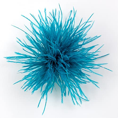 SYSUII Damen Federbrosche,Natürliche Straußenfeder Ansteckbrosche Federbrosche Feder Blume Brosche Pins Kleid Zubehör Fascinators Kostüme Dekor Kopfbedeckung für Hochzeit Party Festival -Blau