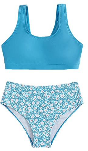 Fulidngzg Bikini Mädchen Set Zweiteiler Badeanzug Bademode Tank Top Bustier mit Volant Rüschen Bikinihose Badeslip Druck Kleinkind Sommer Swimsuit