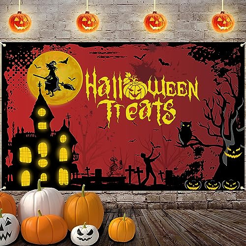 Halloween Banner Dekoration, Happy Halloween Banner, Halloween Treats Witch Hintergrund Wandbild Party Banner, großes Hintergrundbanner für drinnen und draußen Halloween Dekorationen, 180 x 110 cm