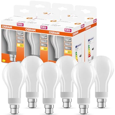 OSRAM Led Star Classic A150 Led Lamp for B22D Base, Pear Shape, Gl Fr, 2452 Lumens, Warm White (2700K), Replacement for Conventional 150W Light Bulbs, Not Dimmable, 6-Pack