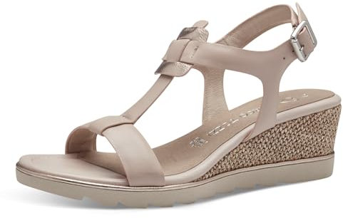 MARCO TOZZI Damen Sandalen mit Keilabsatz mit Verstellbarem Riemen aus Leder, Rosa (Rose Comb), 38 EU