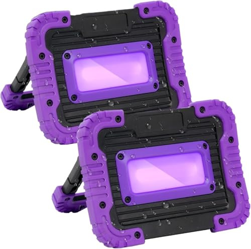 GPRK Rechargeable Black Light, Battery Powered Blacklight, Cordless 395nm Ultraviolet Flood Light for Neon Glow Party,Halloween,Body Painting,2 Packs
