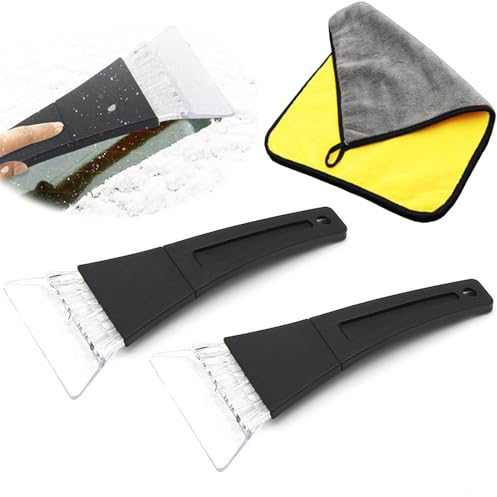 AIXIMA Grattoir à Glace pour Voiture,Grattoir Pare Brise,2 Pièces Grattoir à Glace + 1 Pièces Chiffon de Nettoyage en Microfibre pour Voiture,Kit Dégivrage Voiture