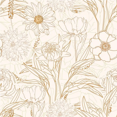 Alzkkll Selbstklebende Tapete Blumen, 300 * 44.5cm Verdicken Gold/Weiß Tapete Vintage Blume Blatt Tapete Selbstklebend Wandverkleidung Selbstklebend Möbelfolie für Wand Möbel Regal Liner Dekor