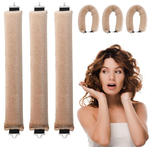 3pcs locken ohne hitze,Lockenstab für Nacht,Große Locken für Welliges Lockenstyling,Lockenwickler ohne Hitze,DIY Styling für Kurzes und Langes Haar (Champagner)