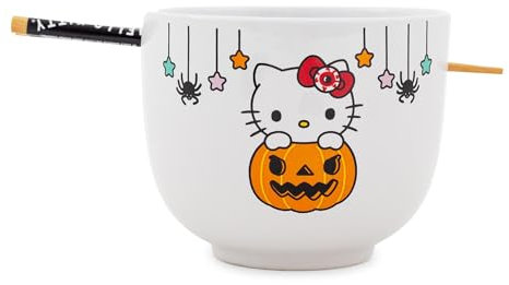 Hello Kitty Sanrio Hello Kitty Pumpkin Boo 20-Ounce Ceramic Ramen Bowl and Chopstick Set
