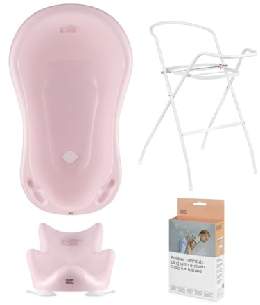 Hylat Baby Set: Stabile Babybadewanne mit Gestell, Badesitz und Abfluss - TÜV Rheinland zertifiziert - ideale Lösung für die tolle Badeerlebnisse - Lite-Kollektion - Farbe: Rosa, Motiv: Friends