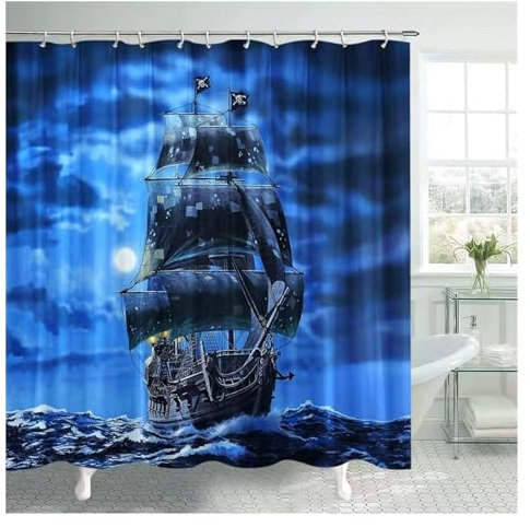 Shower Curtain Better Curtains Pirate Porthole Sailor Polyester Shower Curtain Wall Decoration Hanging Curtains Curtain Showers (Color : 2, Size : 220Wx180H CM)