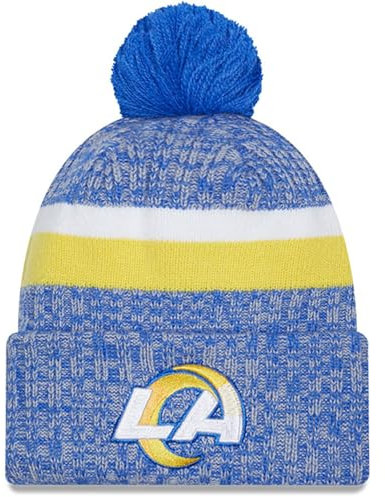 New Era NFL Uni Erwachsene Offizielle 2023 Sideline Cold Weather Cuffed Pom Beanie Mütze, LOS ANGELES RAMS, Einheitsgr��e