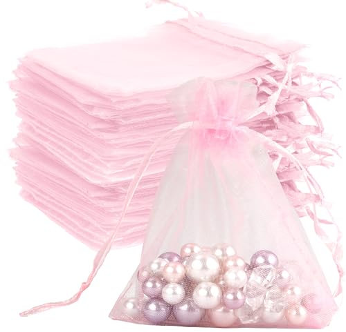 Sacchetti di organza, sacchetti di organza rosa, 100 pezzi, sacchetti in organza velata 7,6 x 10,2 cm, sacchetti regalo per gioielli, sacchetti regalo con coulisse, sacchetti regalo in rete, mini