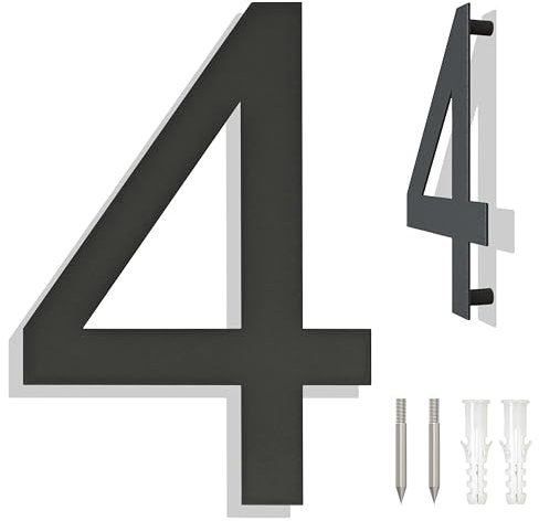 Ywonoby numéros de maison - grands numéros de maison en acier inoxydable brossé, numéros de porte, plaque adresse - moderne flottant noir RAL 7016 numéros de maison-6 pouces 152mm hauteur-numéro 4