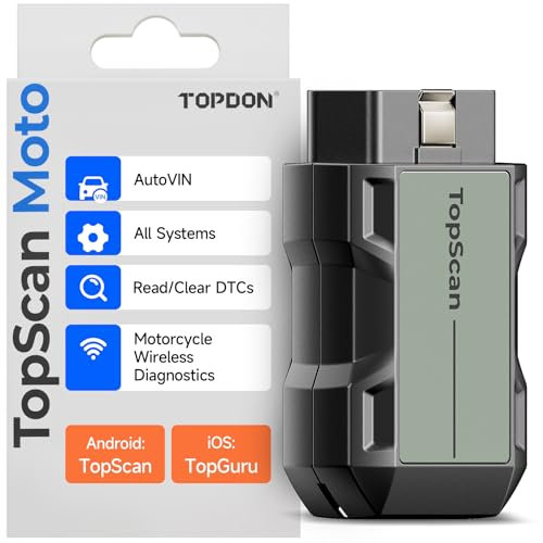 TopScan Motorrad OBD2 Diagnosegerät, Kabelloser Motorrad OBD2 Diagnosewerkzeug, Passend für Harley, Ducati, BMW, Alle Systeme Scan Tool mit Hot Reset Funktionen, Datenstrom