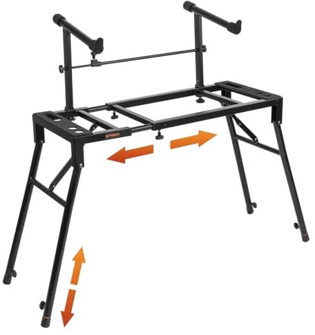 STRICH Dual Piano Keyboard Stand with 2nd Tier - Adjustable and Collapsible 2 Tier Heavy Duty Music Stand for Synths and Electric Digital Keyboards - Fits 54 61 88 Key Pianos