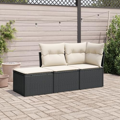 SECOLI Gartenlounge Set mit Stauraum Garten loungemöbel Set Balkon Sofa Balkon sitzgruppe Ecksofa Balkonmöbel Gartengarnitur mit Kissen-Schwarz und Creme-3-tlg
