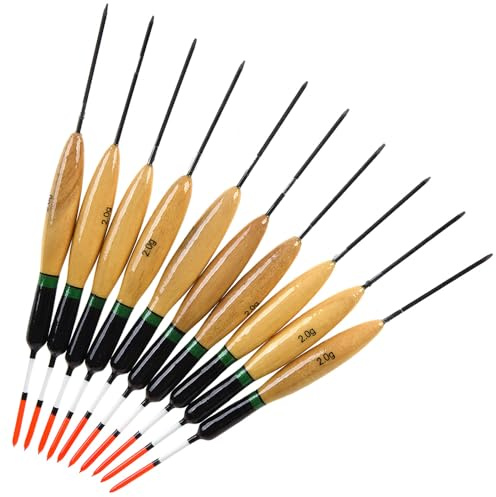 Supertool 10 x Angelposen, 14 cm, 2 g, Holz-Waggler-Posen, Bissanzeiger, Angelruten-Zubehör für Angelbegeisterte
