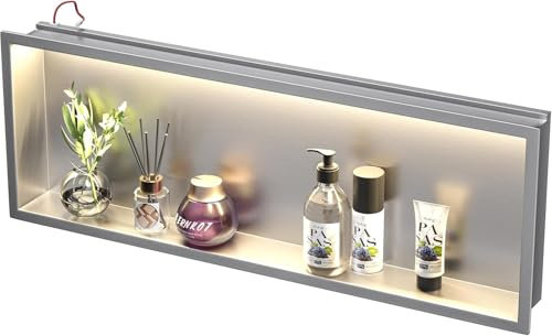 Bernkot Edelstahl Duschnische 900mm X 300mm Gebürstet mit LED-Licht Wasserdicht Keine Fliesen Benötigte Wandnische für Badezimmer Lagerung über Mount Installation