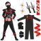 XLZJYIJ Ninja Kostüm Kinder, Halloween Kostüm Kinder, Jungen Ninja Cosplay Set mit Handschuhen Darts Bajonett, Ninja Anzug Kinder für Halloween Verkleidung Karneval Party Cosplay, Rot Schwarz