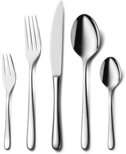 Alata Vienna 18/10 acciaio inox lucido, set di posate 12 persone, posate 60 pezzi, lucido, lavabile in lavastoviglie