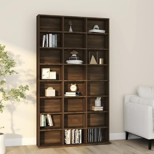 JUDYY CD-Regal, CD Aufbewahrung, Medienregal, DVD-Regal, Album Für CDs, DVD Fächer, CD Ständer, Braun Eichen-Optik 102x23x177,5 cm Holzwerkstoff