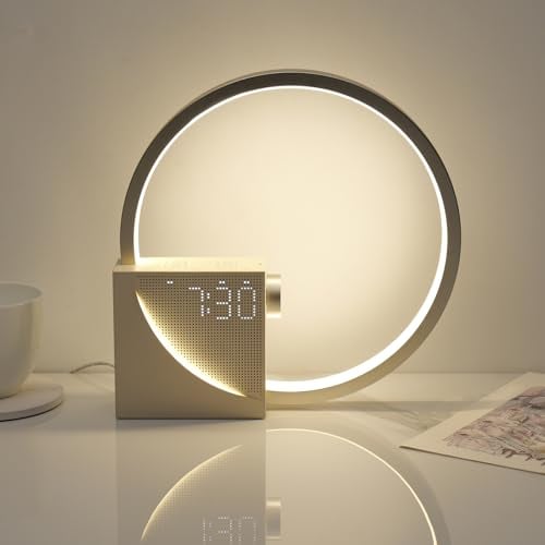 blonbar Nachttischlampe mit Wake Up Licht, 3 Stufige Helligkeit Touch Dimmbar, 2 Wecker,Tageslichtwecker, 10 Beruhigender Klang,10W USB-Aufladung,Geeignet Schlafzimmer Wohnzimmer. (Minimalistisch)