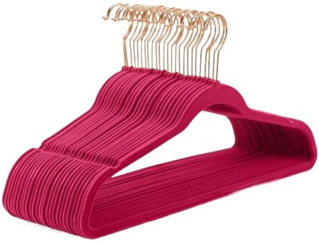 ZGXNYI Grucce in Velluto (Confezione da 50) Grucce in Feltro Antiscivolo Resistenti Grucce for Abiti in Velluto Grucce Sottili(Magenta Rose 50-Pack)