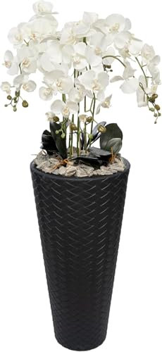 Generisch Orchideentopf Kunstblumen sehr groß 140cm hoch Home Deko Glamour Schwarze Flechtmuster Dekovase Rezeption Wohnzimmer Geschäft wie Echt (Weiss)