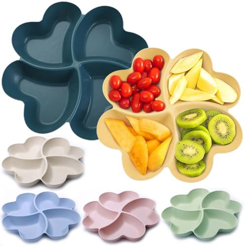 GOMETY Pack of 6 Snack Bowls with Compartments, Snack Plates with 4 Compartments, Menu Plates, Reusable Snack Bowls, Tray, Non-Slip Divided Candy Box for Snacks, Nuts, Desserts, Fruit, Home, Party