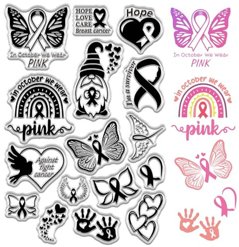 craspire Stempel Zur Aufklärung Über Brustkrebs Rosa Hope Love Care Stempel Herz Schmetterling Band Gnom Gummistempel Wiederverwendbares Silikon Für Die Kartengestaltung DIY Scrapbooking Basteln
