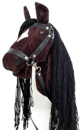 HORSE & toys Steckenpferd Ikar großes Set (Pferd auf einem Stock) + schwarzes Zaumzeug + Zügel + Apfel (bronz)