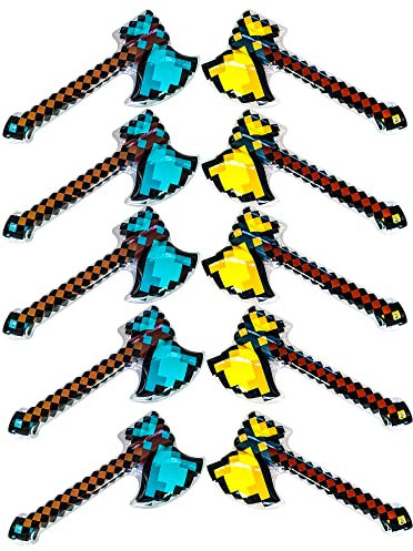 Haconba 10 Pack Inflatable Pixel Axe Blow up Craft Axe for Birthday Halloween Christmas Cosplay Pool Pixel Theme Parties