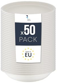 BenBow Einwegschale aus Bagasse 50 x 1000ml, einweg suppenschalen, suppenteller, einwegschalen, Biologisch Abbaubar, Hitzebeständig bis 95°C, Ideal für Catering