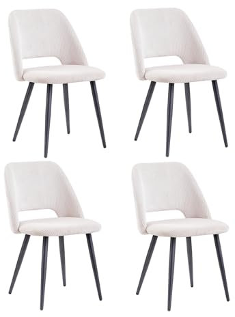 JZGORC 4er-Set Esszimmerstuhl, Küchenstuhl mit Cordstreifen, Gepolsterter Stuhl mit Hohlrückendesign, geeignet für Esszimmer, Wohnzimmer, Küche, Schlafzimmer – Beige