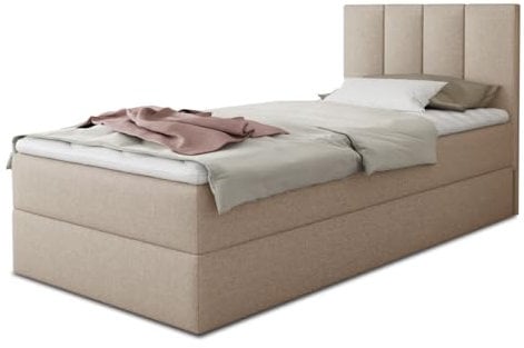 Boxspringbett Star Mini mit Bettkasten, Bonell-Matratze und Topper - Einzelbett mit Matratzentopper, Polsterbett, Bett, Schlafzimmer, Jugendzimmer (Beige (Inari 22), 100 x 200 cm)