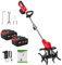 Motozappa a Batteria 21V, Motozappa Elettrica con 2 x 4.0Ah Batteria, Doppio Rullo 4 Lame, Display LED, Velocità 300 RPM, Larghezza 30 cm Profondità 22 cm, Maniglia Ergonomica, Motozappa per Orto